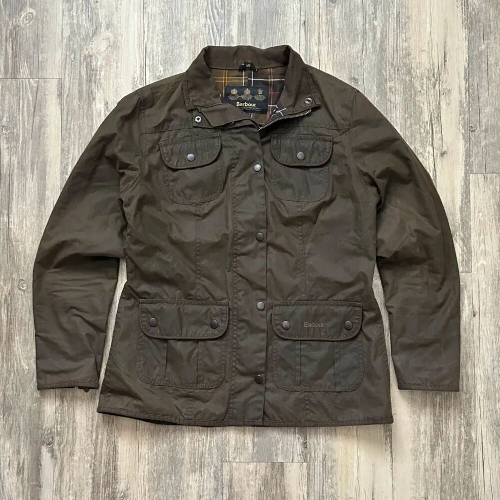 Barbour Beadnell Classic Tartan Waxed Jacket Brown Women’s US 8 UK 12